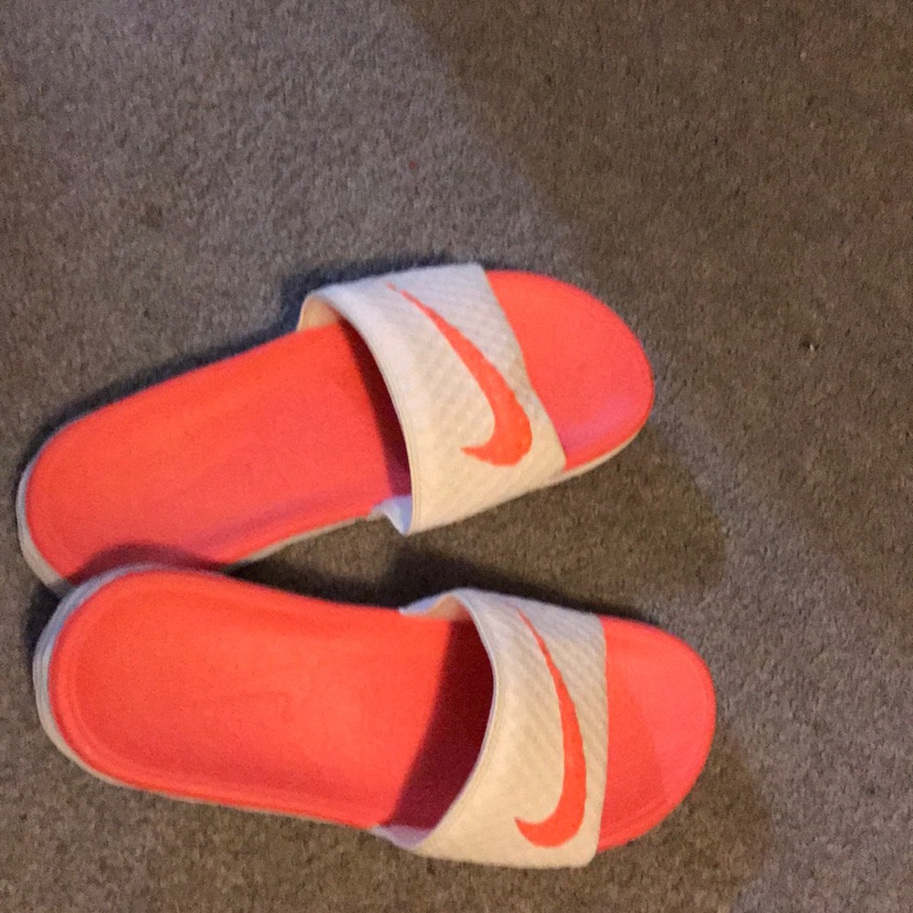 Pink and White Nike Slides by Nike